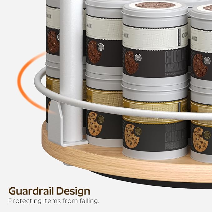 YATINEY Lazy Susan Organizer, Rotating Spice Rack, 2 Tier Spice Turntable Organizer, Industrial Turntable Spice Holder, for Kitchen Countertop, Compact and Versatile, White and Natural SR22WN - Image 8