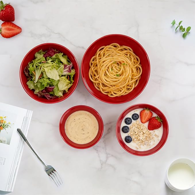 4-Piece Classic Plastic Prep Bowls with Lids, Nesting Plastic Small Mixing Bowl Set for Mixing, Baking, Prepping, Cooking and Serving Food, Microwave and Dishwasher Safe - Image 4