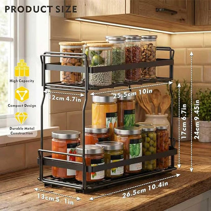 Pull Out Spice Rack Organizer for Inside Kitchen Cabinets, Heavy Duty Slide Out Seasoning Kitchen Organizer, 2 Tier Vertical Sliding Seasoning Organizer, 10.5" D x 5.1" W x 9.6" H