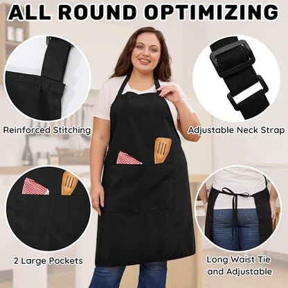 2 Pcs Plus Size Chef Apron, Unisex Professional Apron with 2 Pockets for Cooking, Work, Baking (Larger Size)