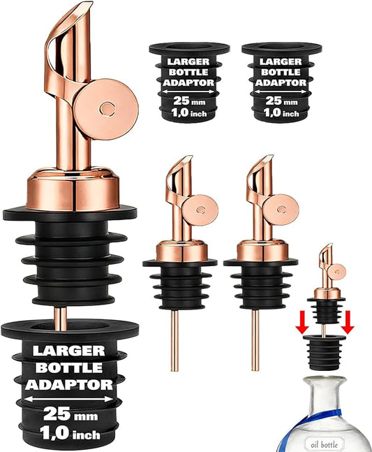 Olive Oil Pour Spout with Adapters, Oils Pourer for Olive Oil Dispenser Bottle, Easily Turn Your Bottles into Dispensers for Liquor,Oils,Bottle Pourers (Rose gold, 3 Pack Pour +Adapters)