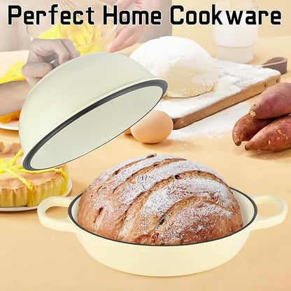 Enameled Cast Iron Bread Oven, Dutch Oven Pot with Lid, 10" Bread Dutch Oven for Sourdough Bread Baking, 6 Quarts Bread Pan with Dome Lid, Non-stick Cookware for Homemade Bread, Beige