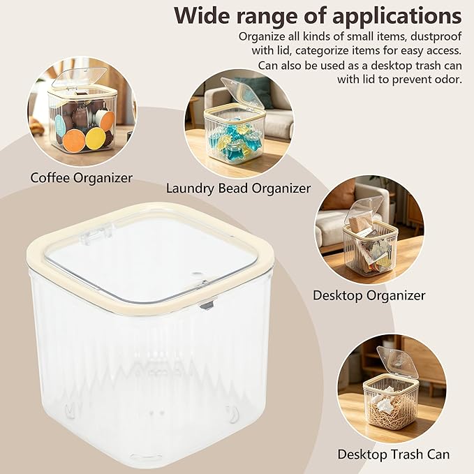 Coffee Pod Holder with Press-Top Lid, Clear BPA-Free Plastic Coffee Capsule Storage Bin Compatible with Nespresso & Keurig K-Cup Pods, Space Saving for Kitchen, Office, Pantry