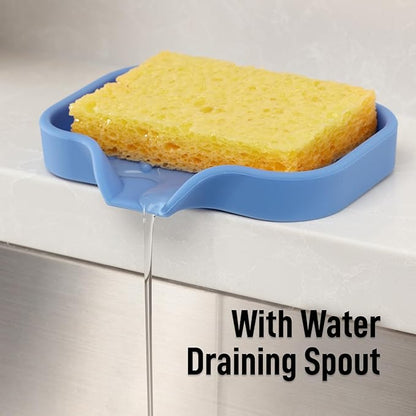 Zulay Kitchen Small Silicone Sponge Holder (4.9x3.3”) – Space-Saving Sink Organizer Tray for Sponge, Soap, Brush & More – Compact Non-Slip Dish for Kitchen & Bathroom (Provence Blue) - Image 8