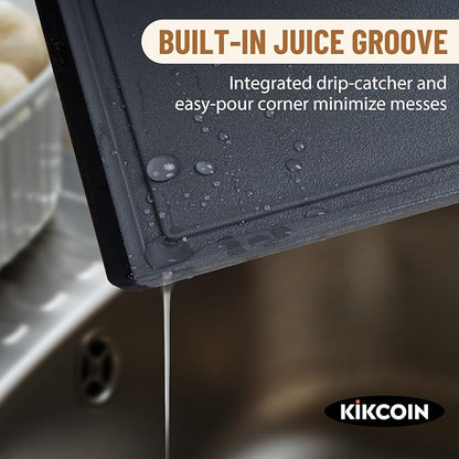 Kikcoin Plastic Cutting Boards for Kitchen, 3-Piece Large Cutting Board Set Dishwasher Safe Chopping Boards with Non-slip Feet and Juice Grooves, Gray - Image 3