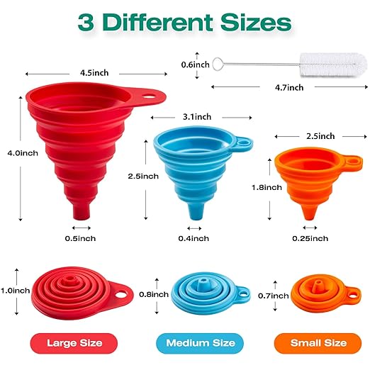 KALAVE Kitchen Funnel Set 6 Pack - Food Grade Silicone Collapsible Funnel, Funnels for Kitchen Use Filling Bottles, Daily Cooking, and Water or Powder Transfer. (Multicolor) - Image 2
