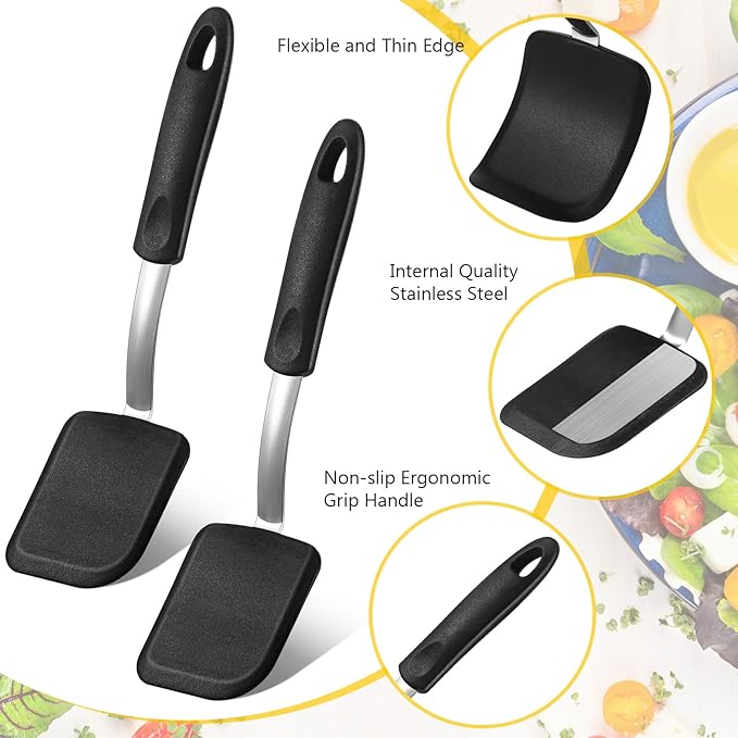 Silicone Cookie Spatula Turner 2 Pack Mini Brownie Spatula Flexible Kitchen Small Silicone Turner for Nonstick Cookware Heat Resistant No Scratch Flipper for Egg Pancake(Black) - Image 4