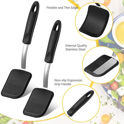 Silicone Cookie Spatula Turner 2 Pack Mini Brownie Spatula Flexible Kitchen Small Silicone Turner for Nonstick Cookware Heat Resistant No Scratch Flipper for Egg Pancake(Black) - Image 4