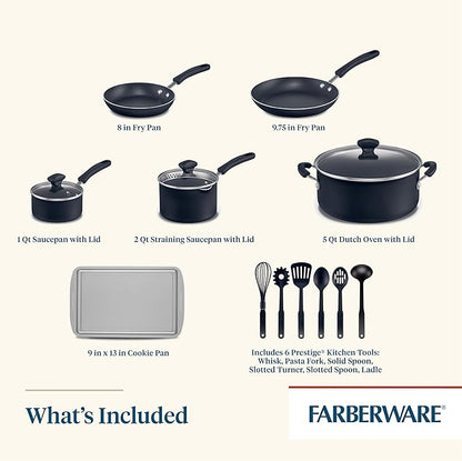 Farberware Cookstart DiamondMax Nonstick Cookware/Pots and Pans Set with Glass Lids, Dishwasher Safe, Includes Baking Pan and Kitchen Cooking Tools, 15 Piece - Black - Image 4