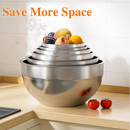 Mixing Bowls with Lids Set, 6 PCS Stainless Steel Mixing Bowls with 3 Grater Attachments, Kitchen Food Organizers Nesting Mixing Bowl, Large Size 4.5, 3.5, 2.1, 1.5, 1.1, 0.7QT-Colorful - Image 7