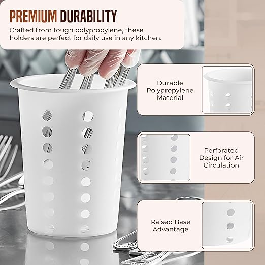 OCS Parts Perforated Utensil Drying Cups | White | Set of 3 | Plastic Flatware Holder Cylinders for Kitchen Counter Organization - Image 4