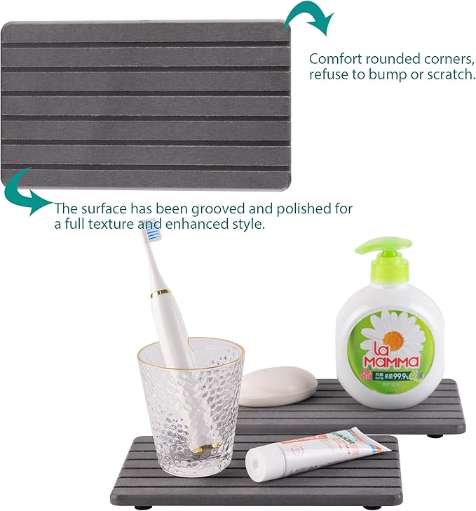 NiuYichee 2 PCS Water Absorbent diatomite Coasters, 9.5" x 5.5" Water Absorbing Stone Tray for Sink, Stone Drying mat for Kitchen Counter, Stone soap Tray Used for Hand Soaps & toiletries & Plants - Image 6