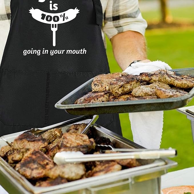 Rosoz Funny BBQ Black Chef Aprons for Men, Adjustable Kitchen Cooking Aprons for Men, Dad, Husband - Birthday, Father's Day