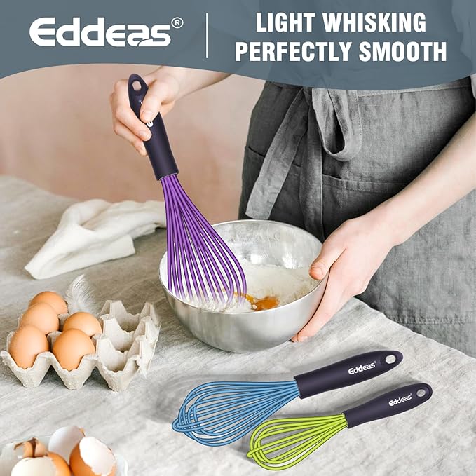 Eddeas Silicone Whisk, 500°F Heat Resistant Non Scratch Coated Whisks for Cooking Baking Balloon wisk, Kitchen Whisk Tool Set, for Stirring, Beating & Blending of 3 Size 7.5"+ 9" +11 inch - Image 8