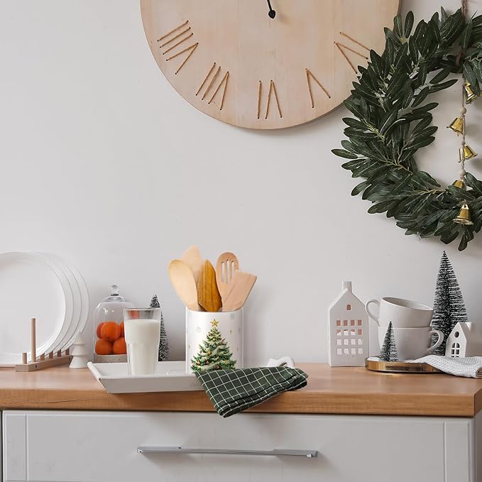 WILLBOND Christmas Tree Kitchen Decor Acrylic Kitchen Utensil Holder Crock Spoon Organizer for Countertop Table Decor Coffee Spoon Holder Jar for Cooking Tools