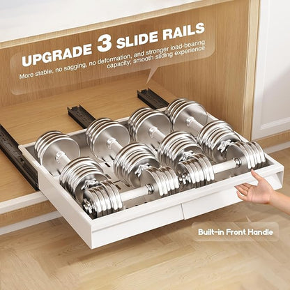 Seinloes 2 Pack Pull Out Cabinet Organizer With Raising Pad for Framed Cabinets,Expandable Width (13"-21") and Depth (13"-17"),3 Slide Rails Slide Out Drawers with Handle,No-Drill Roll Out Shelf,White - Image 6