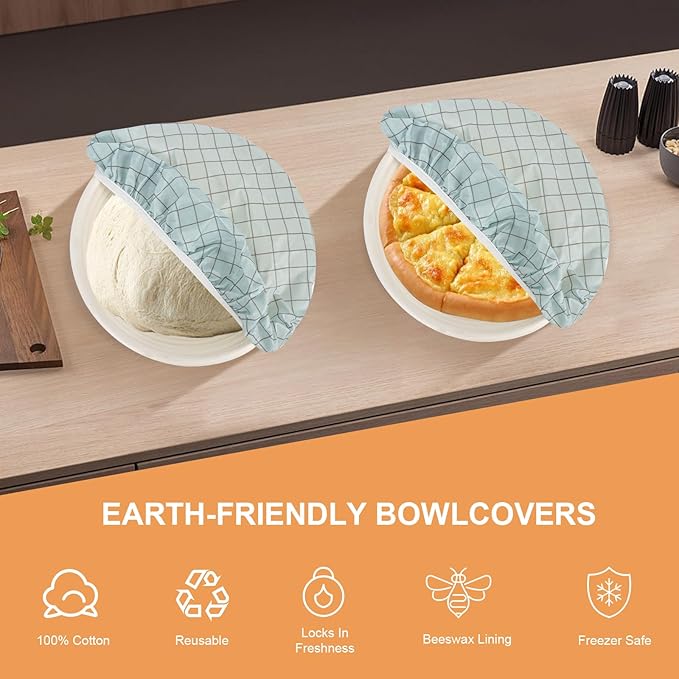 Reusable Bowl Covers for Bread Proofing（2 Large）- Cotton Beeswax Bowl Covers Reusable with Elastic Rim, Sourdough Bowl Cover for Food Storage and Food Preservation (10INCH)(tartan)