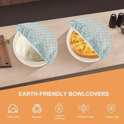 Reusable Bowl Covers for Bread Proofing（2 Large）- Cotton Beeswax Bowl Covers Reusable with Elastic Rim, Sourdough Bowl Cover for Food Storage and Food Preservation (10INCH)(tartan)