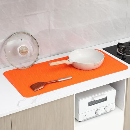 MicoYang Silicone Dish Drying Mat for Multiple Usage,Easy clean,Eco-friendly,Heat-resistant Silicone Mat for Kitchen Counter or Sink,Refrigerator or Drawer Liner Orange 5XL 36inches x 18inches - Image 8