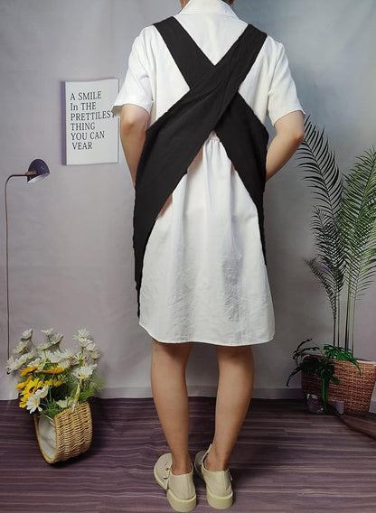 Cotton Cross Back Aprons Solid Color Cooking Kitchen Garden Smock for Women Girls with Pockets