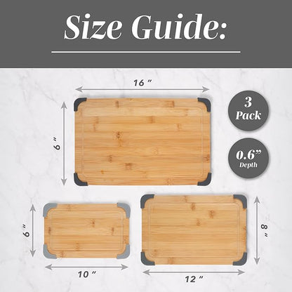 COOK WITH COLOR Non-Slip Cutting Board Set – Kitchen Essentials with Easy Grip Handle for Meat, Veggies, and Fruits, 3 Cutting Boards, Bamboo Non-Slip Grey