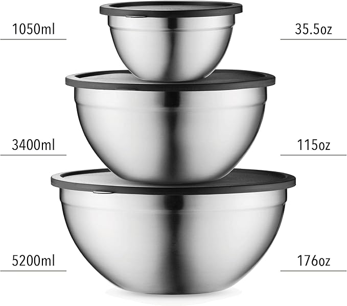 Table Concept Mixing Bowls with Airtight Lids, Stainless Steel Nesting Bowl Set for Space Saving Storage, Ideal for Cooking, Baking, Prepping & Food Storage - Image 4
