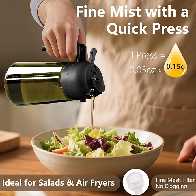 SWEET VIEW 2PCS Olive Oil Dispenser and Oil Sprayer – 16oz/470ml Glass Light-Proof Oil Pourer for Kitchen Air Fryer, Cooking, Salad, and BBQ, with Stickers - Image 3