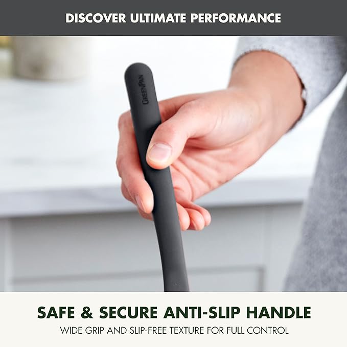 GreenPan Silicone Solid Turner Spatula, Flipping Cooking Kitchen Utensil, Flexible Rubber Nonstick Cookware, Rigid Steel Core, Heat-Resistant, Anti-Slip Handle, BPA-Free, Dishwasher Safe, Gray - Image 5
