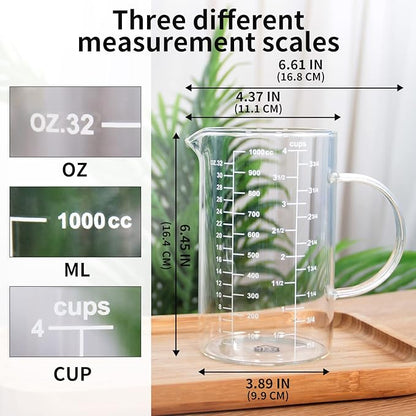 77L Glass Measuring Cup, [Insulated handle, V-Shaped Spout], High Borosilicate Glass Measuring Cup for Kitchen or Restaurant, Easy To Read, 1000 ML (1 Liter, 4 Cup) - Image 4