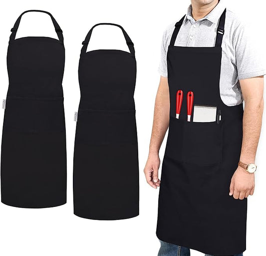 RUVANTI Work Aprons for Men/Women with Pockets - Adjustable up to XXL - Professional Grade Durability - Black Apron for Barber, Chef, BBQ, Kitchen, Cleaning - 2 Pack