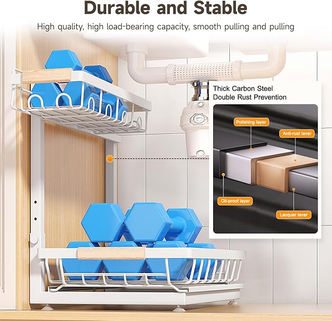Sevenblue 2 Packs Under Sink Organizer, Height Adjustable 3 Tier Under Kitchen Sink Organizer, Multi-Purpose Storage Shelf for Kitchen Bathroom Cabinet (White, Large) - Image 5