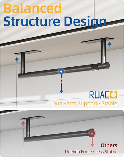 RUACQ Paper Towel Holder Under Cabinet, Wall Mounted or Adhesive Stainless Steel Paper Towel Holder,Square Base Paper Towel Rack for Kitchen, RV, Bathroom (Matte Black)