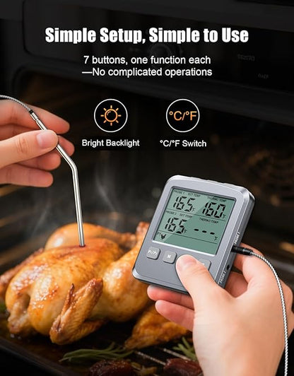 Dual Probe Meat Thermometer Digital for Cooking, Grilling & Smoking with Large LCD Backlight & Alarm, Kitchen Food Grill Thermometer, Smoker Accessories for BBQ Oven Oil Fry, Gifts for Men Dad