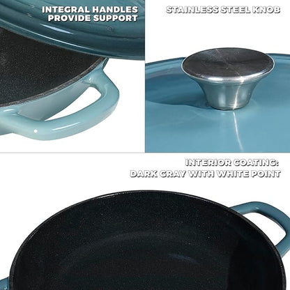 Flavehc Braiser Enameled Cast Iron Braiser 3 qt Braiser Pan with Lid Slateblue Shallow Cast Iron Casserole Braiser Pan with Handels
