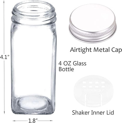 SWOMMOLY 66 Glass Spice Jars with 703 Spice Labels, Chalk Marker and Funnel Complete Set. 66 Square Glass Jars 4oz, Airtight Cap, Pour/sift Shaker Lid - Image 5