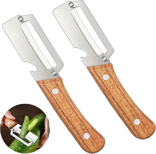 2 Pcs Multifunctional Vegetable Peeler, Stainless Steel Blade Peeler with Wooden Handle, Non-Slip Fruit Peeler for Kitchen by Unknown