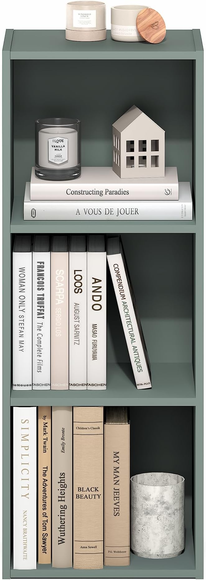 Furinno LUDER Book Shelf, 3-Cube Bookshelf, Bookcase with Open Shelves, 9.3 x 12 x 31.5, Easy Assembly, for Living Room, Bedroom, Home Office, Sage Green - Image 5
