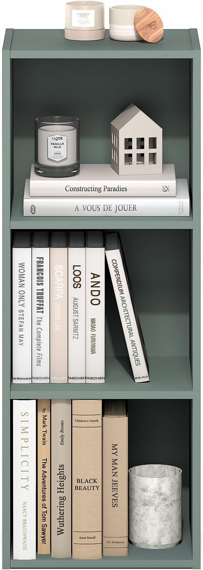 Furinno LUDER Book Shelf, 3-Cube Bookshelf, Bookcase with Open Shelves, 9.3 x 12 x 31.5, Easy Assembly, for Living Room, Bedroom, Home Office, Sage Green - Image 5