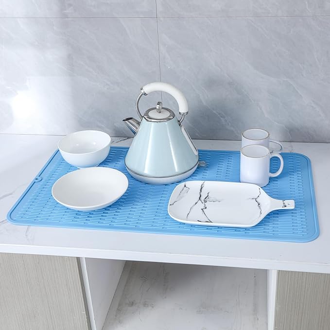 MicoYang Silicone Dish Drying Mat for Multiple Usage,Easy clean,Eco-friendly,Heat-resistant Silicone Mat for Kitchen Counter or Sink,Refrigerator or Drawer Liner Light Blue 3XL 28 inches x 18 inches - Image 6