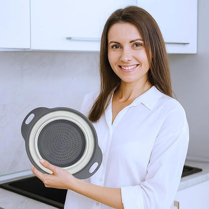 White Round Silicone Collapsible Colander – Silicone Round Kitchen Strainers with Plastic Handles Small Foldable Kitchen Strainer Perfect for Draining Pasta Vegetable and Fruit - Image 6