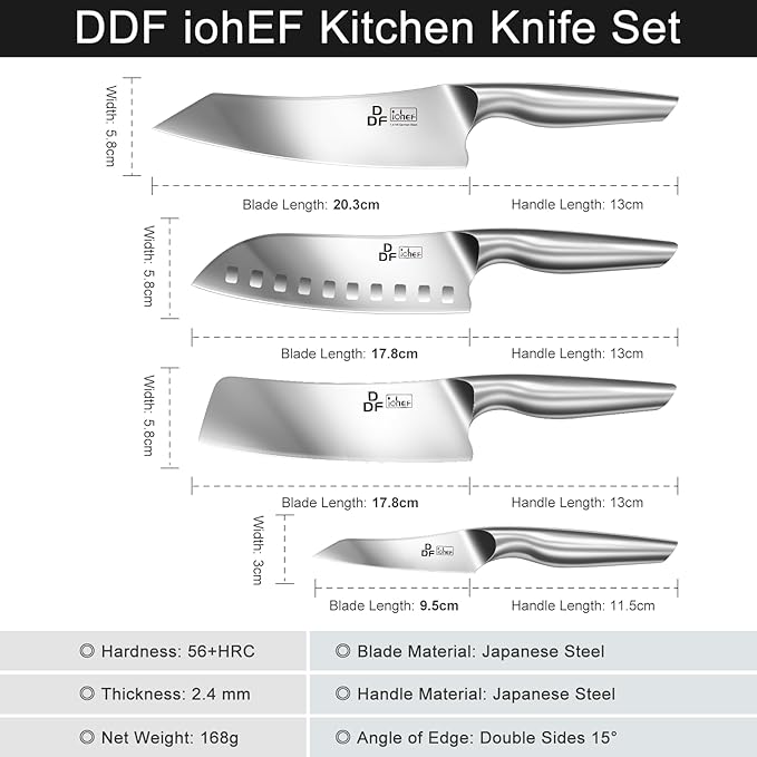 DDF iohEF Kitchen Knife Set, 4 Piece Professional Ultra Sharp Knives Set, Japanese High Carbon Stainless Steel Chef Knife Set for Home and Kitchen - Image 4