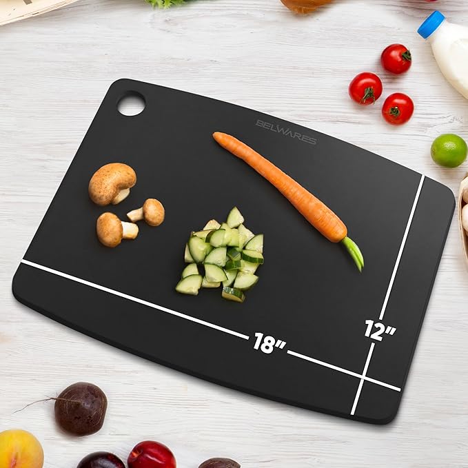 Dishwasher Safe Cutting Boards for Kitchen - Extra Large Composite Wood Cutting Boards - Thin, BPA Free & Eco-Friendly Chopping Board (18 x 12 Inch, Slate Black) - Image 2