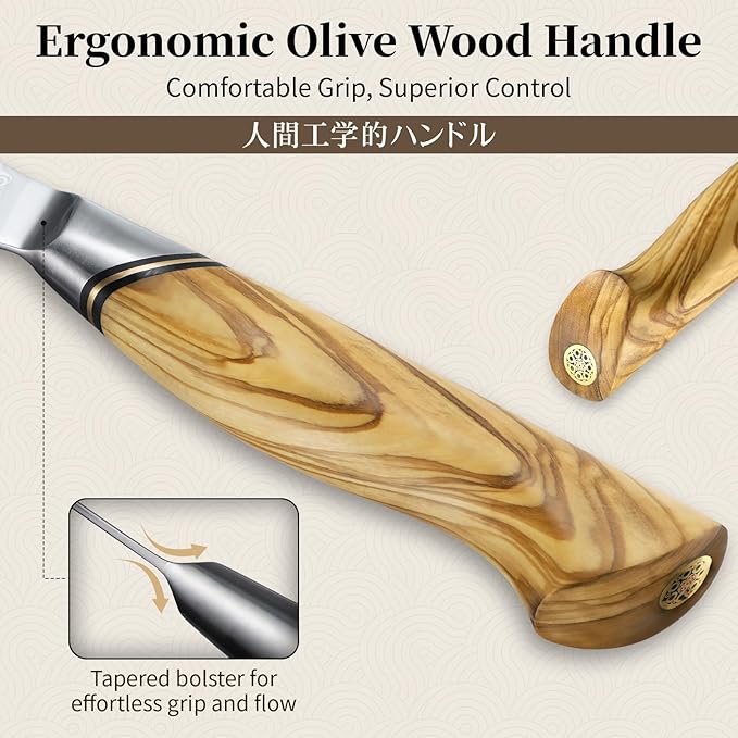 TIVOLI Damascus Kitchen Utility Knife - 5 Inch Ultra Sharp Petty Knife - VG10 Chef Knives with Olive Wood Handle - Gift for Men and Women