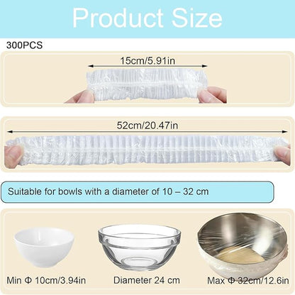 300pcs Plastic Bowl Covers Food Cover, Food Fresh Keeping Bags Elastic Reusable Plastic Stretch Elastic Food Storage Covers Kitchen Dining Plate Bread Proofing Universal Kitchen Wrap (White-L) - Image 2