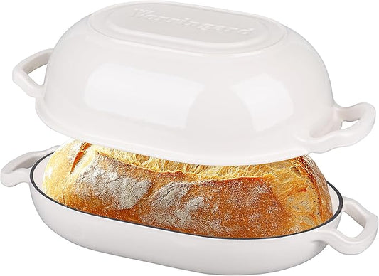 VORRINGARD Enameled Cast Iron Sourdough Bread Oven, Dutch Oven, Loaf Cast Iron Bread Pan for Homemade Bread Baking, Meatloaf Pan with Lid, 7QT, White by Unknown