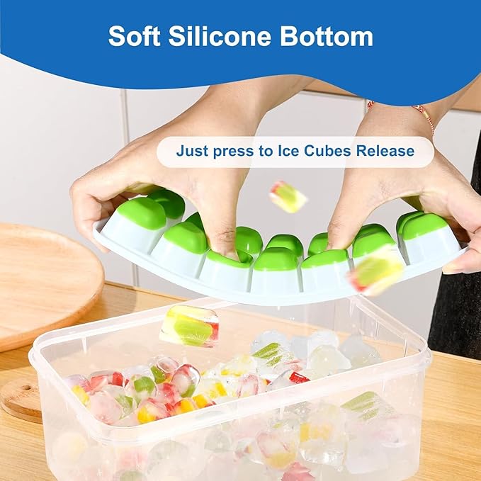 Ice Cube Trays for Freezer with Lids, 4 Pack 56-Cube Stackable Ice Trays, Easy-Release Silicone Bottom & PP Frame, BPA-Free, Dishwasher Safe, Covered Ice Molds for Iced Coffee, Cocktails & Baby Food - Image 2