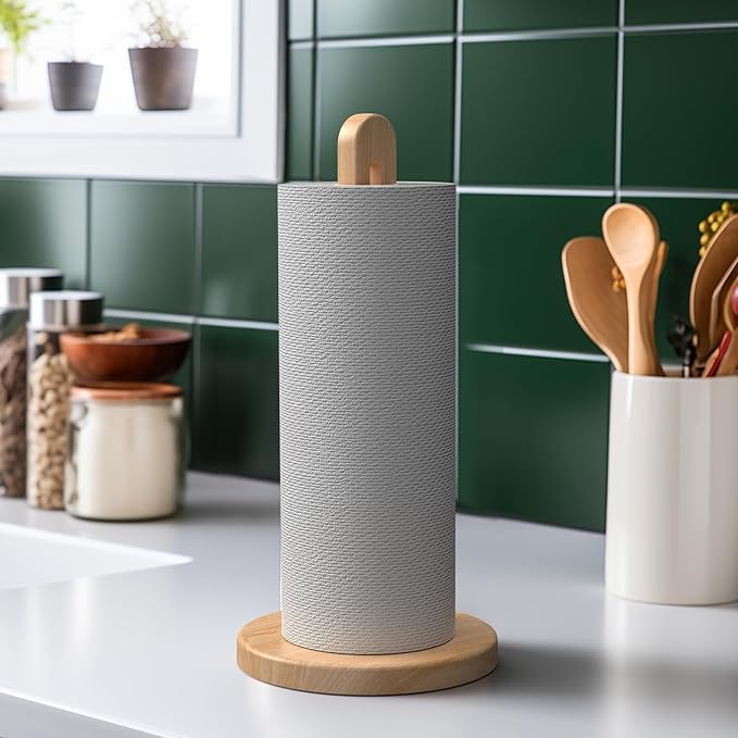 KitchLife Wooden Paper Towel Holder Countertop, Fits Jumbo Roll, Solid Freestanding Beech Wood Light Wood Paper Towel Dispenser Stand with Non-Slip Base - Image 7