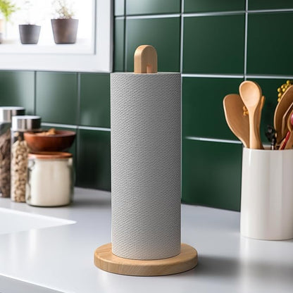 KitchLife Wooden Paper Towel Holder Countertop, Fits Jumbo Roll, Solid Freestanding Beech Wood Light Wood Paper Towel Dispenser Stand with Non-Slip Base - Image 7