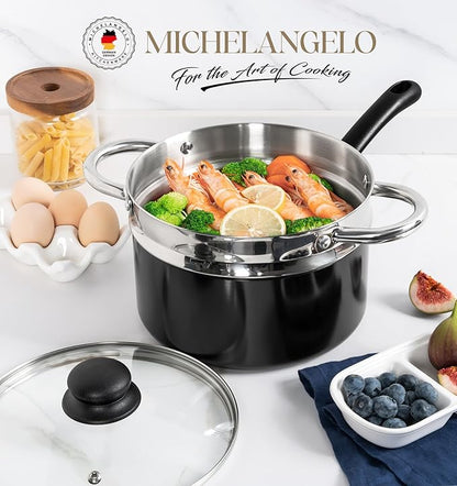 MICHELANGELO Nonstick Saucepan with Lid, Ceramic Sauce Pan Sets, Easy to Clean Sauce Pans, Multi-Purpose Cooking Pots, 3QT, Silver - Image 6