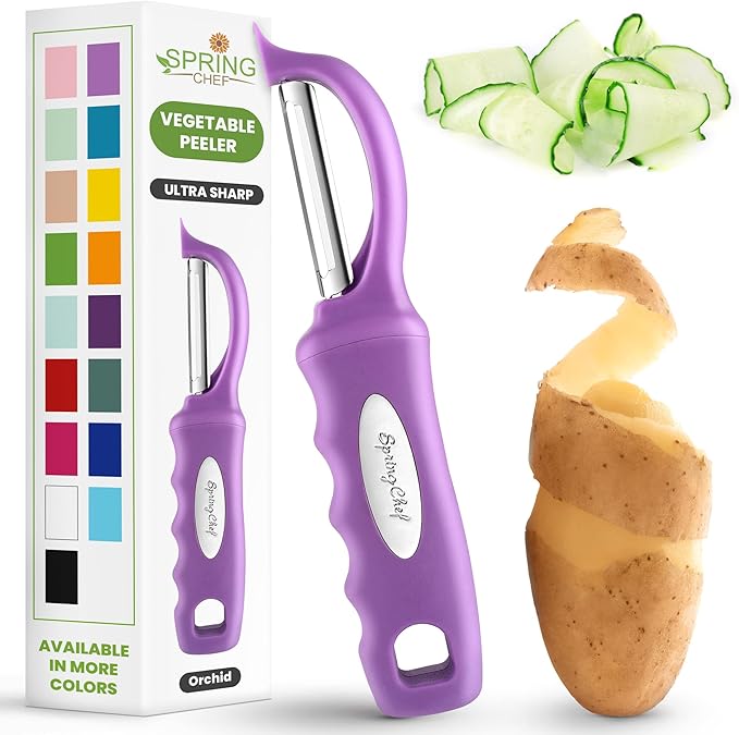 Spring Chef Premium Swivel Vegetable Peeler, Comfortable Handle and Ultra Sharp Stainless Steel Blades - Perfect Kitchen Peeler For Veggie, Fruit, Potato, Carrot, Apple - Orchid by SpringChef